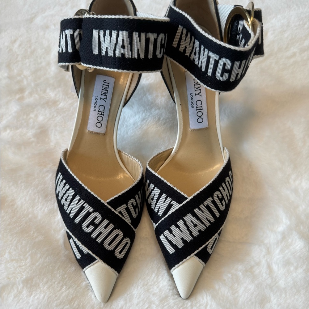 Jimmy Choo Black and Cream Strap Heels
